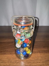 Vintage K 1881 5 Wire Side Mason Jar Full Of Old Marbles