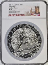 2023 Great Britain 10 Pound 10 oz Silver Robin Hood  NGC MS70 FDOI