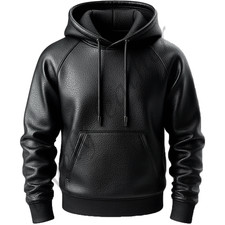 Men's Black Premium Leather Hoodie Handmade Genuine Lambskin Leather Jacket Coat