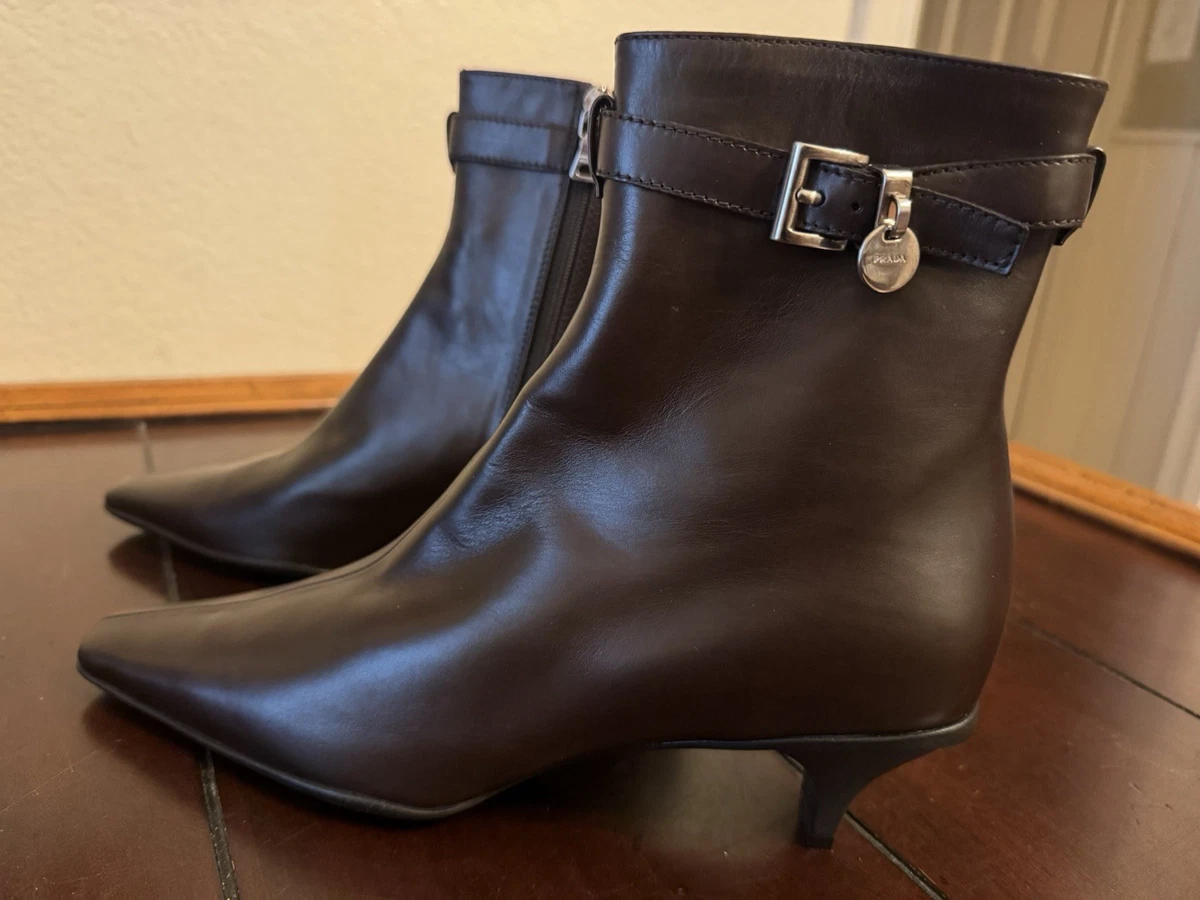 Prada Leather Boots w Small Heel (Brown) The Best Brown Leather Boots: Prada Knee-High Boots Vs  main image 2