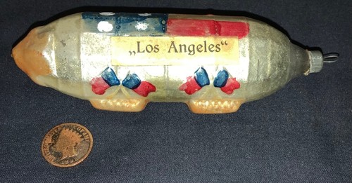 RARO! ANTICO VETRO PATRIOTTICO TEDESCO ORNAMENTO NATALIZIO - LOS ANGELES DIRIGIBILE - Foto 10 di 10