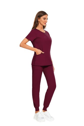 Stretch Scrubs For Women Set Nurse Uniform Scrub Jogger Set Women Black Scrubs - Picture 16 of 32