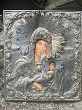 De colección 3D Antiguo Icono Ortodoxo Virgen y Niño Jesús Siglo XIX Terciopelo Espalda