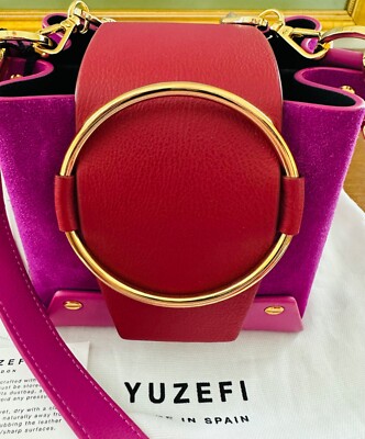 Yuzefi Mini Delila Crossbody Bag Ruby Suede Leather Gold Ring NWT $545