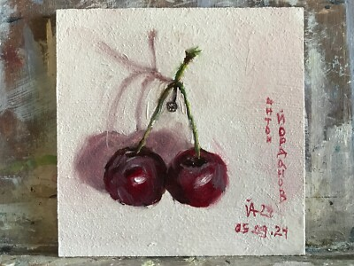 #ad Still life a painting a day fine art oil Painting realism cherry $90.00