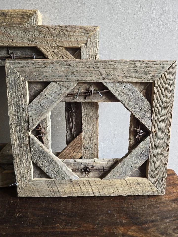 Juego de 3 marcos de fotos de madera de metal rústico artesanales galería de arte granja Foto 3 de 4