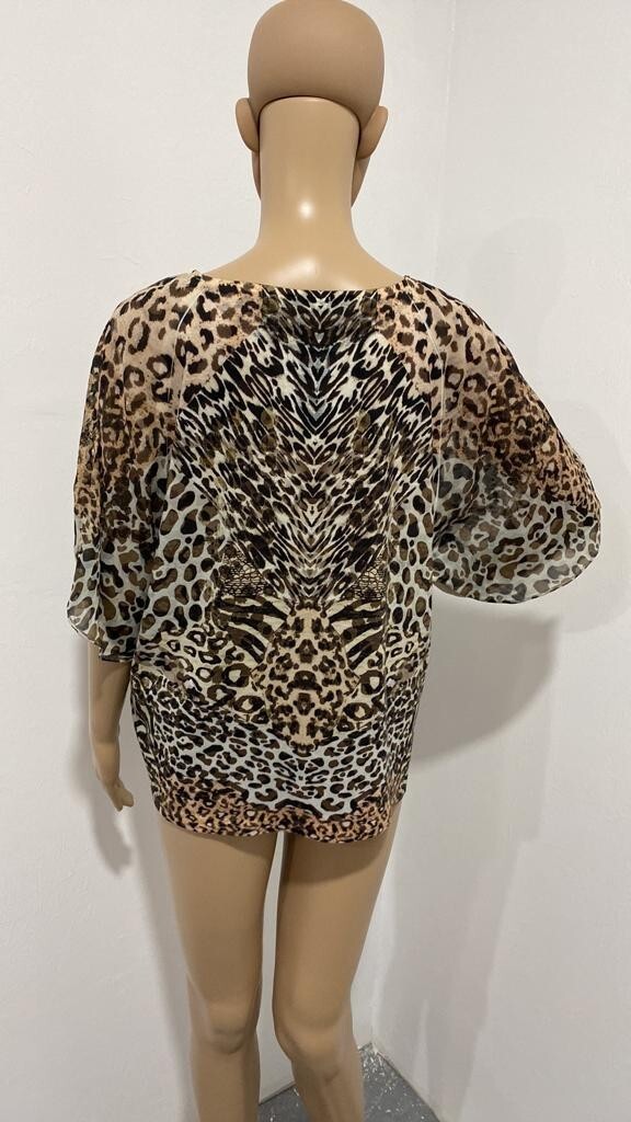 Chico’s Reverse Patchwork Flutter Split-Neck Top … - image 2