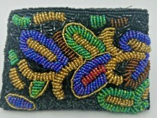 Vintage Brightly Colored Hand Beaded Satin Lined Coin Purse 4.5" x 3.5" PB73