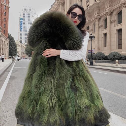 Winter Women's Genuine Raccoon Fur Collar/Liner Coats Long Parka Jackets Outdoor - Picture 15 of 40