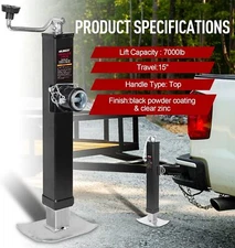 Heavy Duty 8000lbs Square Swivel Trailer Tongue Jack Weld-on Pipe-mount 15" Lift