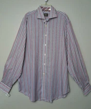 NWT NEIMAN MARCUS Multi-Color Stripe 100% Cotton Button-Down Shirt Size XL