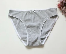 Women Briefs Striped Cotton High cut Underwear Mid waist Panties Knickers Grey S