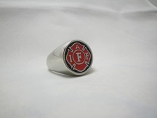 EMT Firefighters Ring Firemens Ring Stainless Steel and Red Enamel
