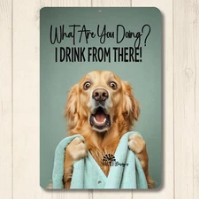 Golden Retriever Bathroom Sign toilet bowl bath dog funny metal tin wall art