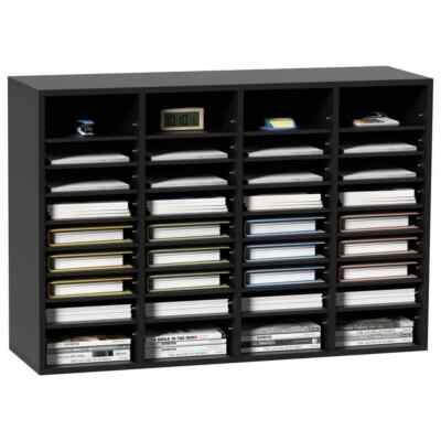 Wood Literature Organizer, 36-Compartments, File Sorter with Removable Shelves,