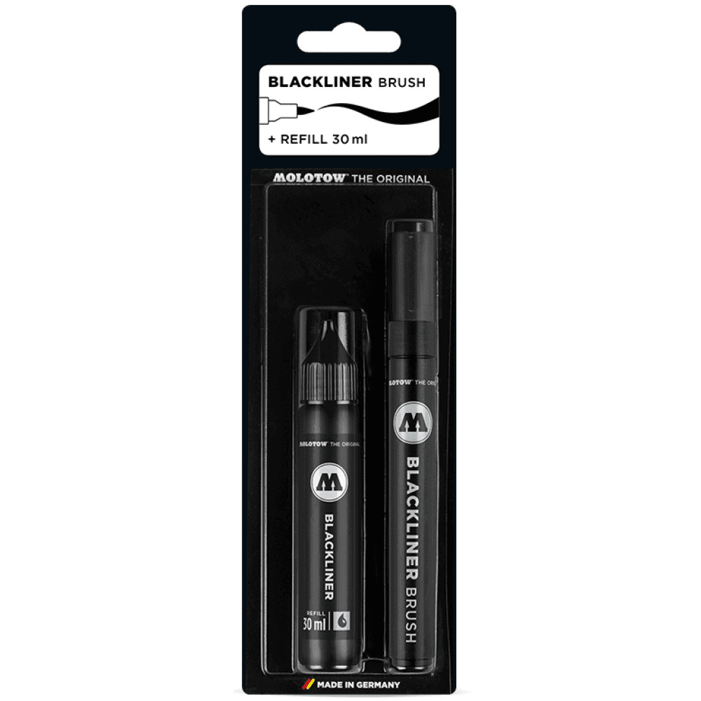 Molotow Blackliner Brush Marker & Refill - Permanent Ink for Marker Pens Pack
