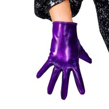 Women's Dark Purple Short GLOVES Faux Patent Leather Latex 21cm Wrist Costume