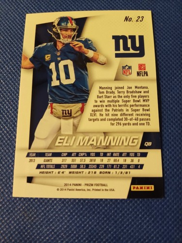 2014 ELI MANNING PANINI PRIZM NFL CARD #23 NY NEW YORK GIANTS OLE MISS - Picture 2 of 2