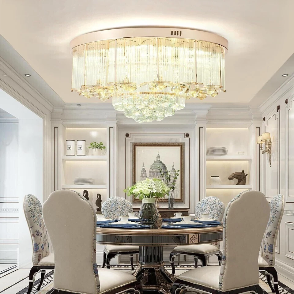 Lámparas de araña de cristal empotradas de 24"/31,5" con luz LED remota accesorios de techo Foto 4 de 4