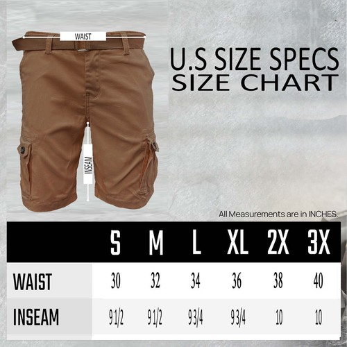 Mens Cotton Cargo Shorts Multi Pocket Lightweight Belted Casual Relaxed Fit - Picture 3 of 27