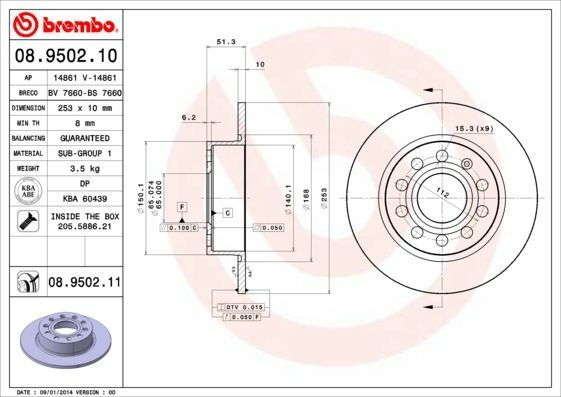 Bremsscheiben Hinten Ha 2X Beschichtet Brembo 08.9502.11 Audi Seat Skoda Vw-image