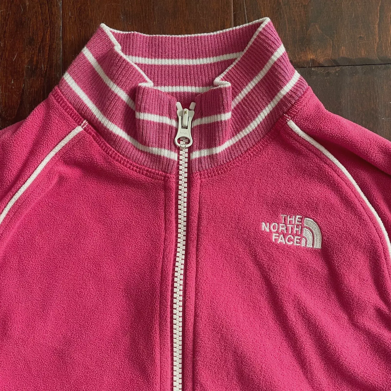 north-face girls kids full zip fleece embroidered logo jacket