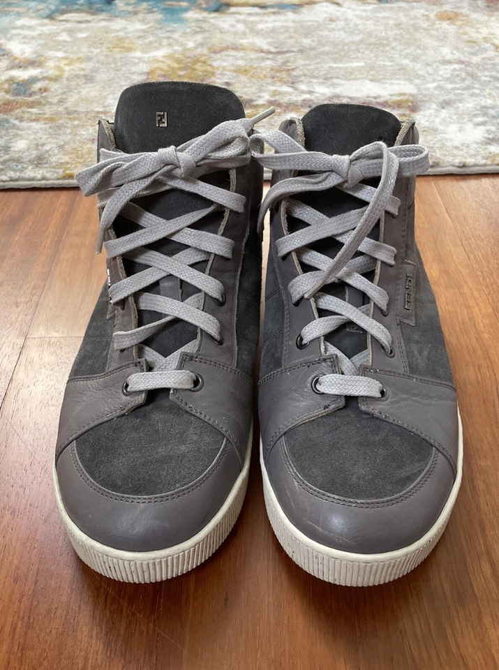 Zapatillas altas de gamuza/cuero gris FENDI para hombre US 9 0574 Foto 3 de 4