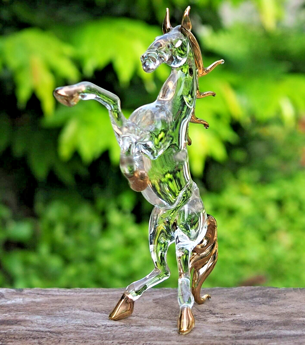 Horse hand blown art glass figurine gold trim 5.25 inch decoration