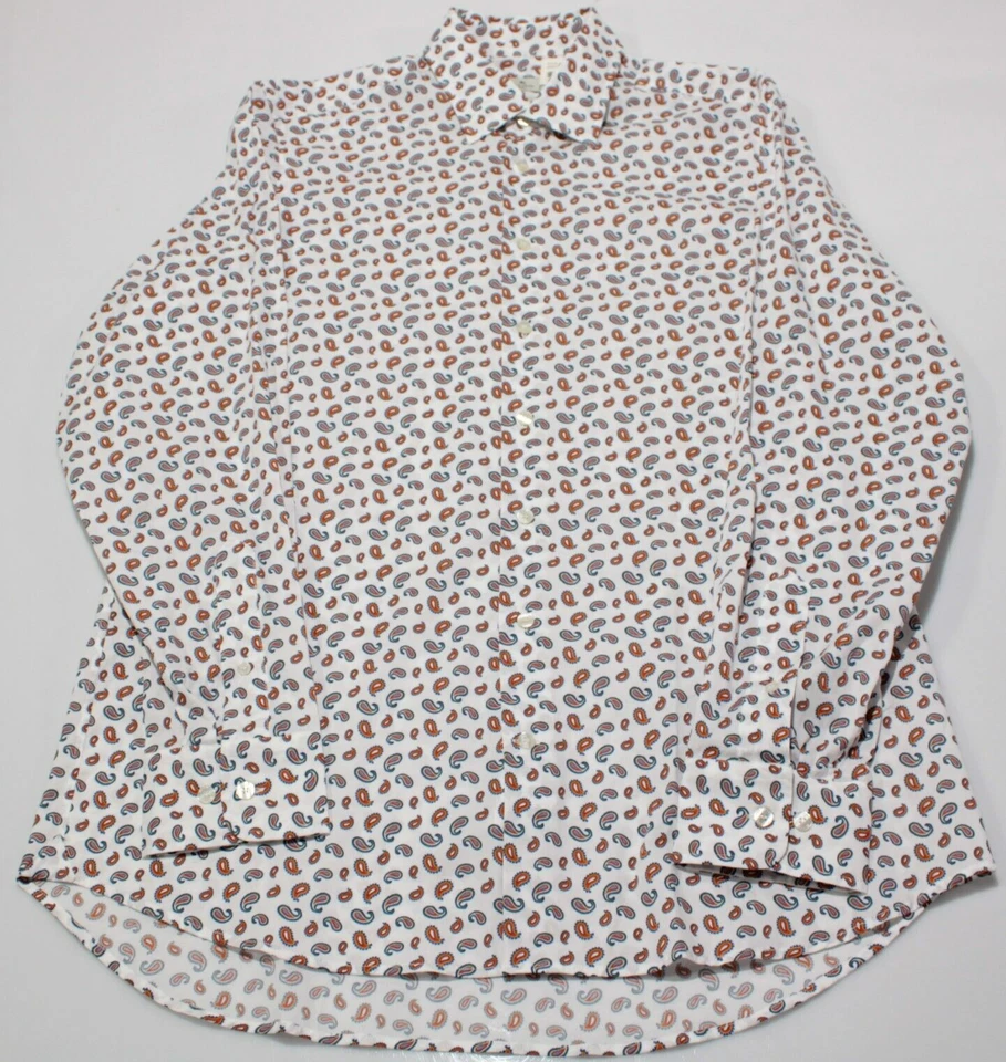 Camisa de vestir ETRO NUEVA SIN ETIQUETAS mezcla de algodón talla 42 (L EE. UU.) blanca con cachemira multicolor Foto 2 de 4