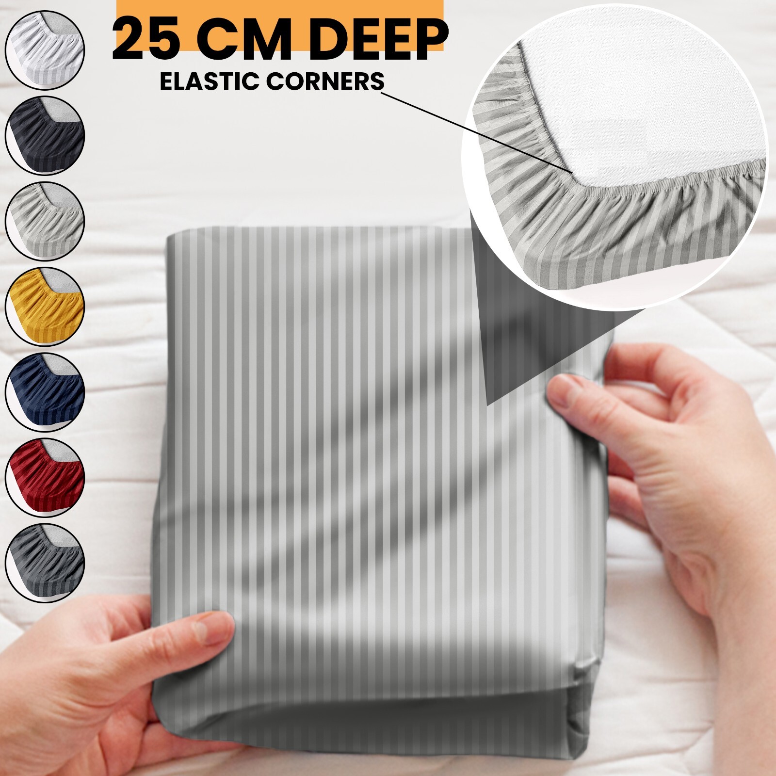 25cm Deep Egyptian Stripe Fitted Sheet Single Double King Super King