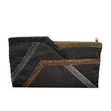 Black Clutch Evening Bag Vintage Delill Circa 1980s Handmade Beaded Art Deco