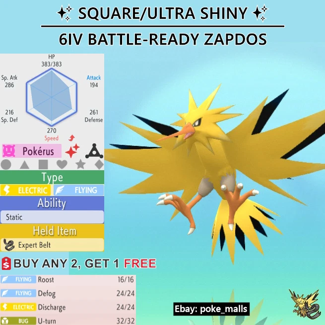 💎Pokemon Brilliant Diamond/Shining Pearl ZAPDOS ✨6IV Ultra Shiny