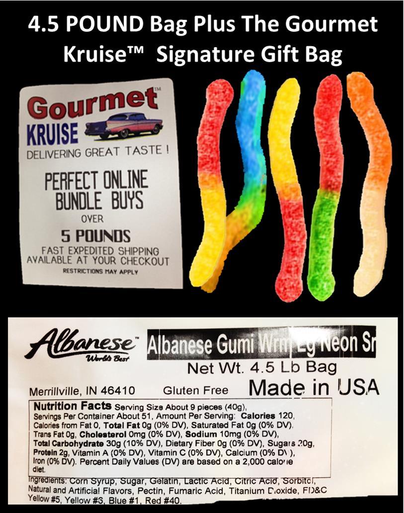 Albanese Gummy Worms Sour 4.5lb. With Fruit Worms Gourmet Kruise® Gift Bag 11oz eBay