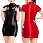 Damen Satin Glanz Stretch Bodycon Minikleid Cocktail Abendkleid Party Club Kleid