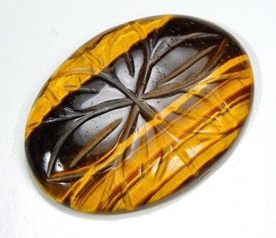 63 CT 100% NATURAL GOLDEN FIRE TIGER EYE CARVED OVAL CABOCHON GEMSTONE C185