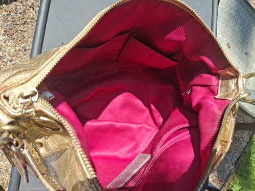 Coach Poppy Hobo Bag Purse Gold Metallic W/ Clear & Leather Tag One Strap - Picture 23 of 24