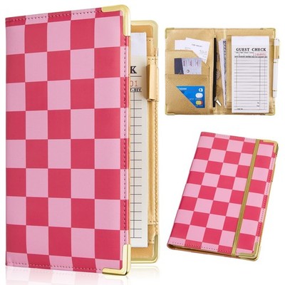 Server Books for Waitress Cute Book with Money Pink Checkerboard 