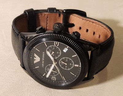 Emporio Armani AR5904 Sportivo Black Dial Leather Strap Chronograph Men's Watch