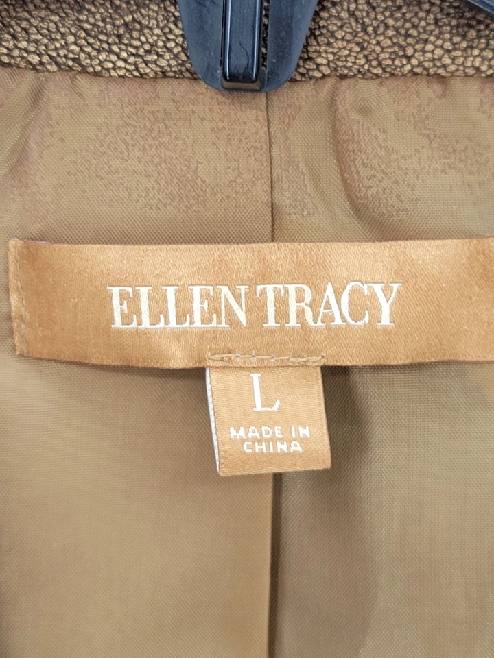 Ellen Tracy Jacket Womens Large Brown Metallic Quilted Moto Zip Cropped Blazer - Image 3 of 4