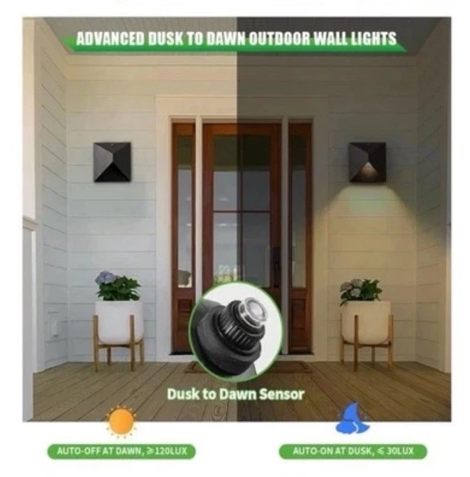 户外灯具壁挂黄昏至黎明,门廊灯带 3 个照明... — 第 3/4 张图片