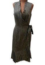 SHANI Accordion Pleated Hem Midi Wrap Dress Sz 4 Business Office Workwear