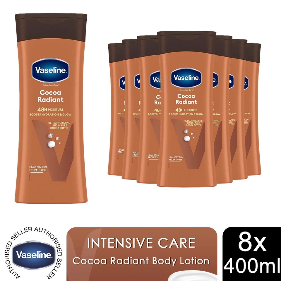 Vaseline Intensive Care Body Lotion Cocoa Radiant for Dry Skin 400ml, 8 Pack
