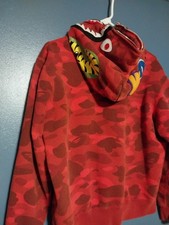 Felpa con cappuccio Bape taglia media M rossa mimetica squalo zip davanti scimmia da bagno