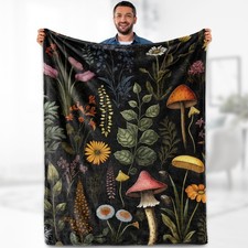 Boho Mushroom Blanket Gifts for Women - Bohemian Floral Vintage Plants Flower...