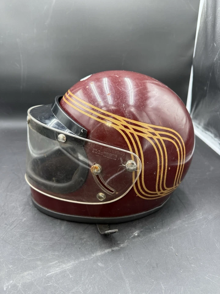 Casco Bell Granate De Colección con Rayas Doradas Necesita Nuevas Almohadillas Foto 4 de 4