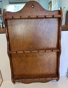 Vintage MCM Wood Rack Display Holder For Souvenir Tea Spoon Or Hankie Collection