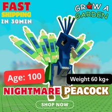 🔥 NIGHTMARE PEACOCK  (60Kg)🌴🌱 GROW A GARDEN 🎮 ROBLOX🟢Online(⏰1min Delivery)