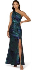 NEW ADRIANNA PAPELL One Shoulder Jacquard GOWN DRESS SIZE 10 149.99 COBALT TEAL