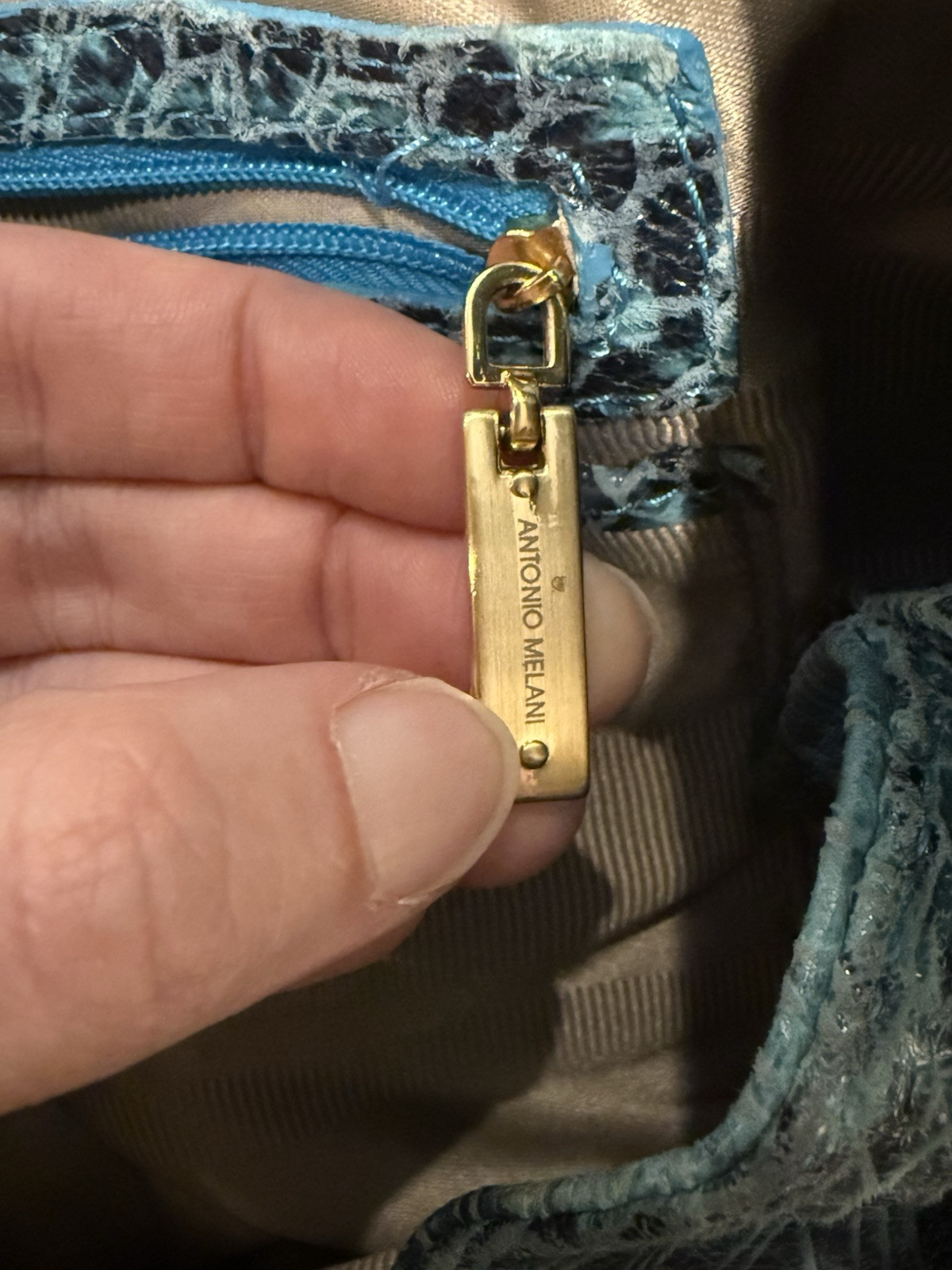 ANTONIO MELANI Python Print Leather BAG Teal Snak… - image 5