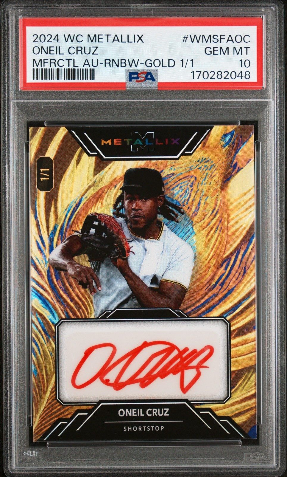 2024 WILD CARD ONIEL CRUZ 1/1 GOLD PSA 1O RED INK AUTO PIRATES METALLIX MEGAFRAC